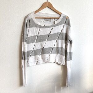 AllSaints 100% Cotton Distressed Striped Pullover Sweater Size 8